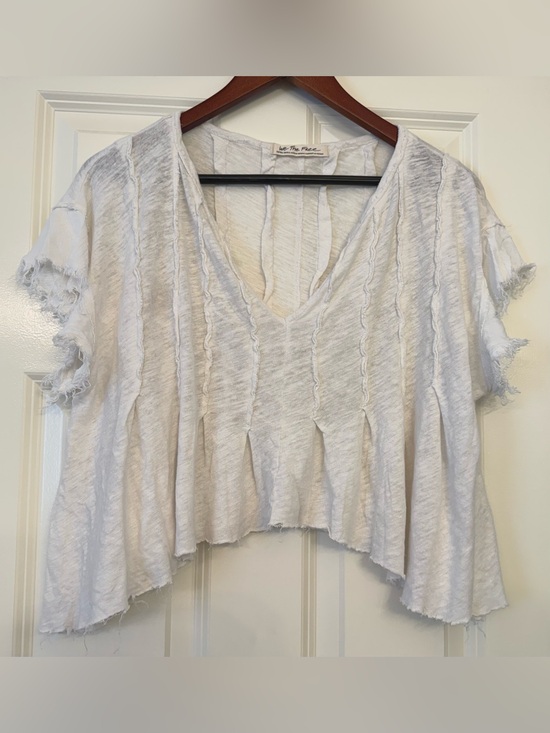 Free People Tops - Free people We the Free Linen Cotton Top XS Boho Raw Hem V-Neck Oversized White
